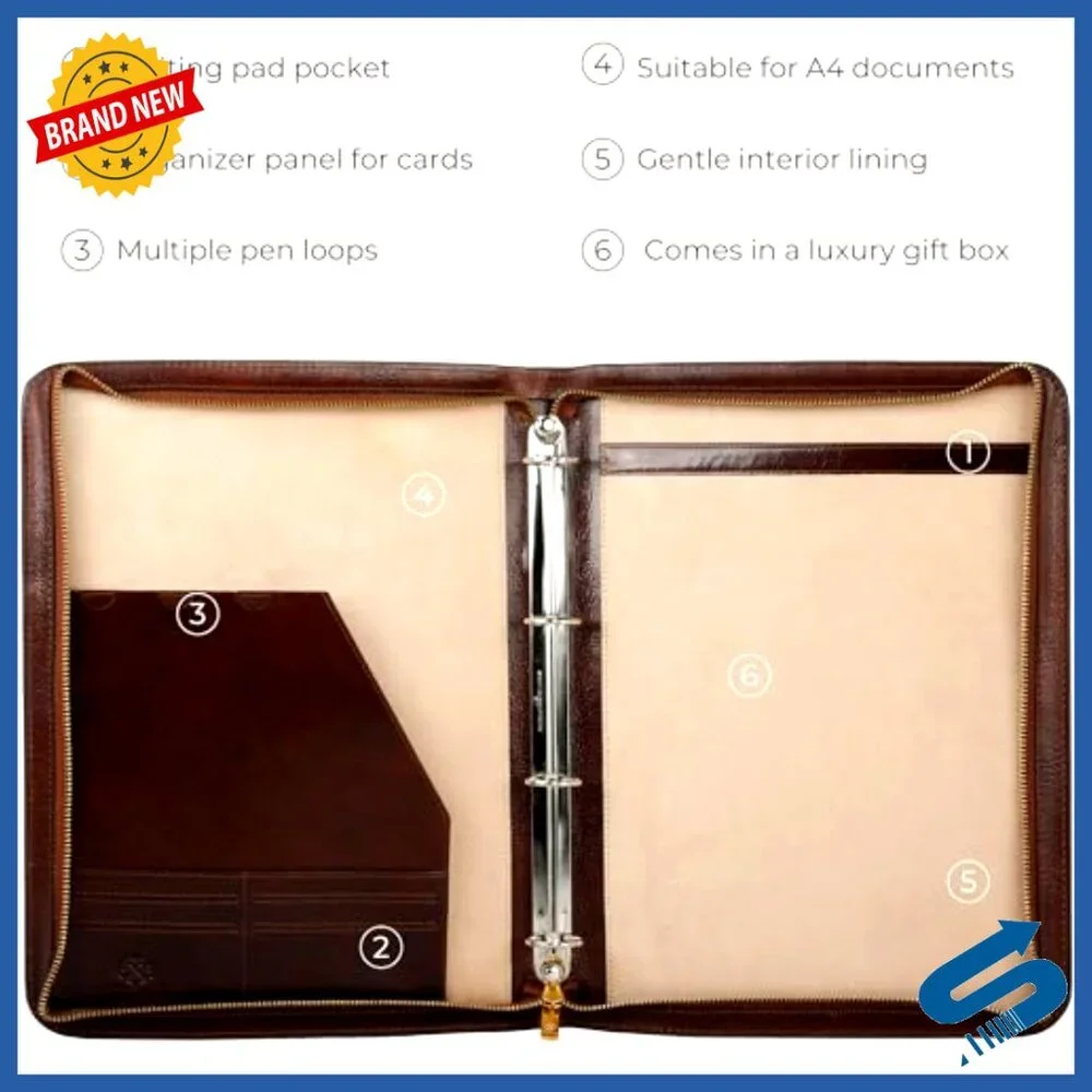 Leather Portfolio Briefcase Tablet Size Document Bag Professional Carry Handle